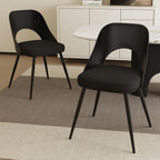 HENGJIANYI Modern Dining Chairs Set of 2, Armless Kitchen Chairs with Hollowed-Out Plastic Back, Upholstered Dining Room Chair with Metal Legs, Black