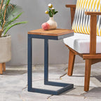C-Shaped Side Table with Natural Wood Top and Metal Frame, Rectangular, for Living Room, 10.25 x 12.75 x 19 Inches