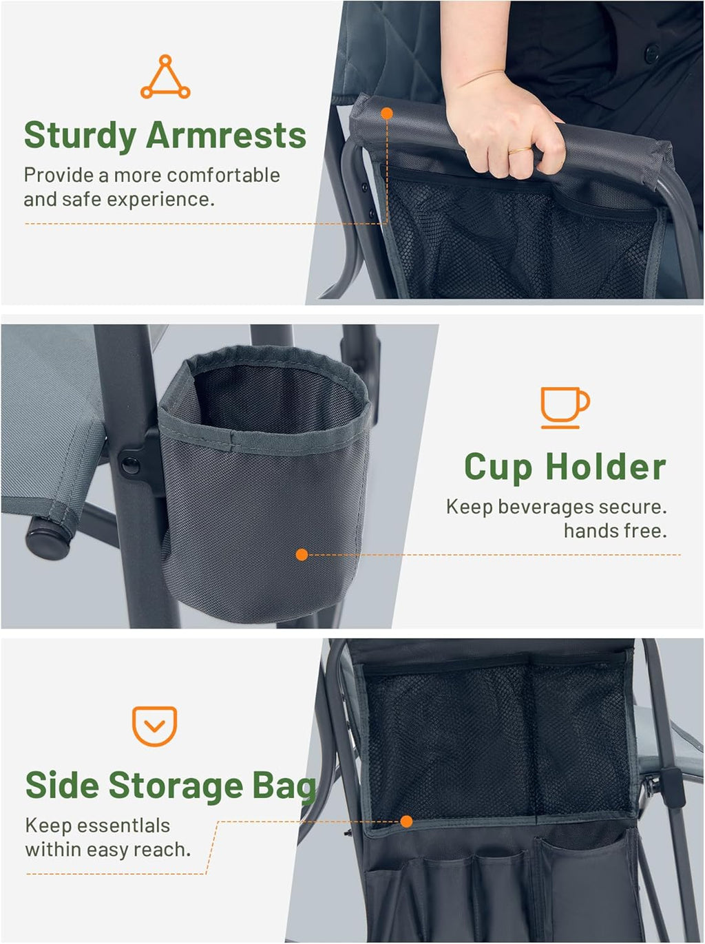 Timber Ridge Folding Oversized Rocking Camping Chair, 400lbs Capacity Portable Outdoor Rocker with Hard Armrests, Cup Holder & Side Pocket, Quick-Fold Design for Outdoor, Patio, Lawn