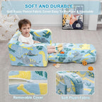 Airpanda Comfy Kids Chair and Couch with Blanket,2-in-1 Soft Fold Out Couch for Girls and Boys,Convertible Sofa Chair for Playroom, Green Dinosaur