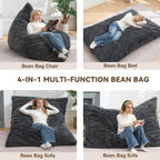 3 in 1 Giant Bean Bag Chair for Adults & Kids, Floor Futon Mattress, Couch & Floor Cushion, Comfy Reading Lounge Sofa, Soft Corduroy Washable Cover for Bedroom, Living Room & Dorm, Black