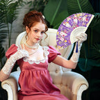 Spanish Style Folding Fan, Decorative Floral Hand Fan with Plastic Frame, 42cm Foldable Dance Fan for Women, Costume, Wedding, Flamenco Party, Stage Performance and Photo Props(Set2)