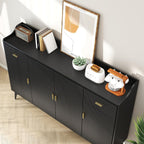 Sideboard Buffet Cabinet with Storage: 63" Black Credenza Storage Cabinet with Drawers, Modern Tall Fluted Buffet Cabinets with 4 Doors for Living Room and Kitchen (63")