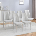 Gray Dining Chairs Set of 6, Modern PU Leather Dining Room Chair with Chrome Metal Legs, Upholstered Kitchen Chair with High Back Sillas para Comedor for Kitchen, Living Room, Apartment (Light Gray,6)