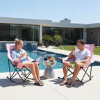 Oversized Rocking Camping Chair for Adults with Headrest, Portable Rocking Chair with Cup Holder, Side Pocket & Carry Bag, Heavy Duty Outdoor Rocker Chair for Camp, Patio, Pink