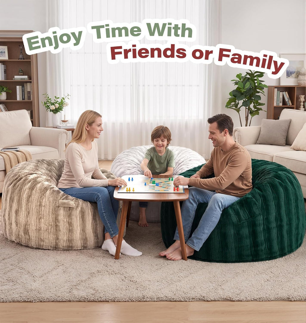 fond + found 5FT Bean Bag Chairs Giant Bean Bag Chair Cover with Wave Pattern Fur Washable Bean Bag Chairs for Adults Filled with Memory Foam for Bedroom Living Room (Oatmeal, 5FT- 50" x 50" x 24")