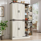 chartustriable 71in Farmhouse Kitchen Pantry Cabinet,Freestanding Tall Storage Cabinet with 6 Barn Doors,Organizer,Rustic Wood Storage Cabinets for Kitchen,Dining Room,Bathroom(White)