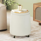 Storage Ottoman with Wheels, 15“W Swivel Rolling Foot Stool Boucle Terry Fabric Coffee Table Ottoman with Hidden Storage, Round Vanity Stools for Makeup Room Living Room Bedroom Entryway Dorm, Beige