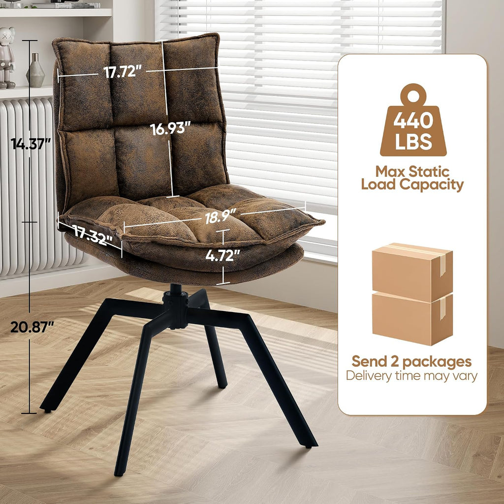 Swivel Dining Chairs Set 4,Mid-Century Modern PU Upholstered with 360°AUTO Swivel Metal Legs,Suitable for Dining Rooms, Living Rooms, and Bedrooms.(Brown)