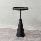 COZAYH Modern Round End Table with Raised Edge Tray Top, Wooden Pedestal Side Table with Rubber Wood Base for Living Room, Entryway, Office (Black)
