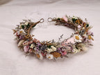 Rustic Preserved Dried Flower Crown Natural Floral Headband with Daisy Cream Mixed Flowers for Women Maternity Brides Bridesmaids Flower Girls Family Photography