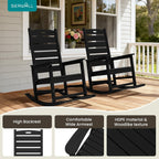 SERWALL Outdoor Rocking Chair Set of 2, Oversized Rocking Chair with Footboard for Adults, HDPE All Weather Resistant Rocking Chairs for Patio, 350lbs Weight Capacity, Black