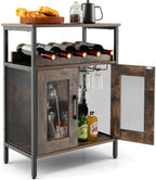 TANGZON Wine Bar Cabinet, Drinks Storage Sideboard with Glass Holder and Removable Bottle Shelf, Freestanding Organizer Cupboard Unit for Home Kitchen