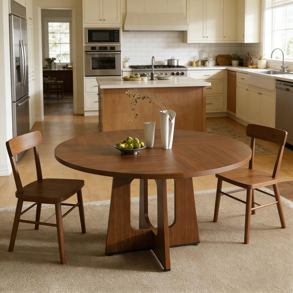Round Dinning Table for 4-6, Kitchen Dining Room Table 47.2 Inches Circle Walnut Finish Dinner Tables for Kitchen, Dining Room, Living Room