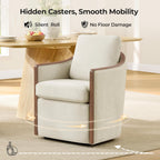 CHITA Upholstered Dining Chairs Set of 2 with Hidden Casters, Modern Dining Chair with Backrest & Wood Armrest, Chenille Barrel Chairs for Dining Room, Kitchen Chairs Fully Assembled, Cream