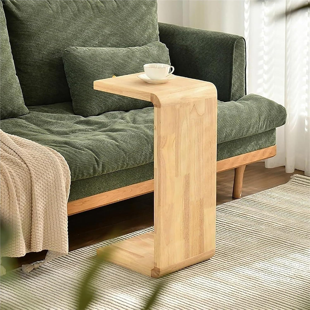 C Shaped End Table, Corner End Table Coffee Table Save Space Bedside Table(Walnut Color)