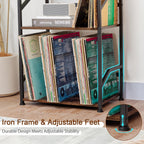 LOAKEKEL Record Player Stand, Vinyl Record Storage Up to 200 Albums, 3 Tier End Table with Removable Dividers, Tall Side Table for Living Room, Bedroom, Rustic Brown, HETCD010BR-1