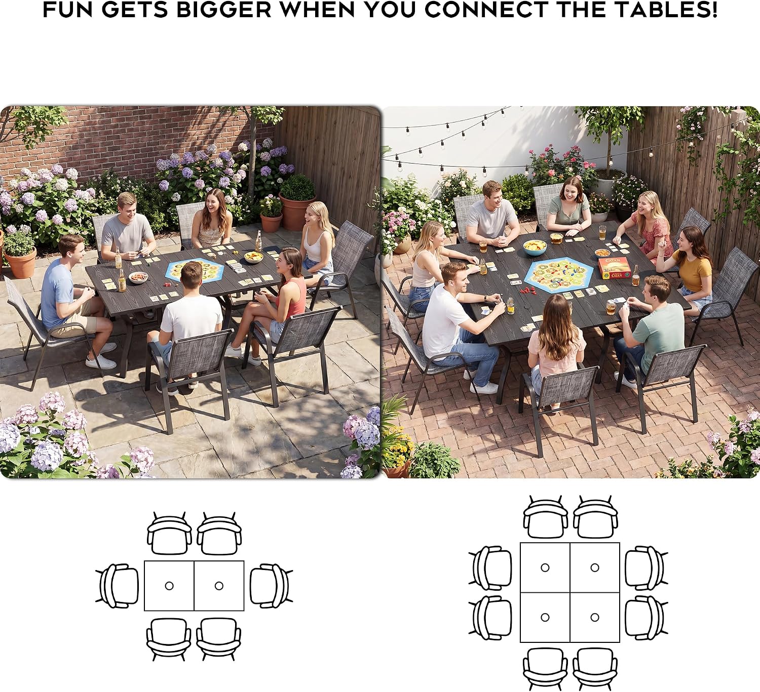 Patio Outdoor Dining Table, Wood-Grain Patio Square Table with Umbrella Hole, All-Weather Metal Dining Table for Party, Lawn & Garden (37.8“ x 37.8”) Black