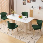 Velvet Dining Chairs Set of 2, Modern Upholstered Vanity Chairs with Golden Metal Legs for Dining Room Kitchen Vanity Patio (Green)