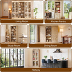 70.8" Tall Kitchen Pantry Cabinet with Doors, Farmhouse Modular Storage Cabinet with 4-Tier Adjustable Shelves, Large Storage Cabinet for Kitchen or Living Room, Set of 3, Brown