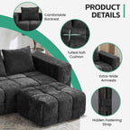 35" Boneless Ottoman, Chenille Modular Sectional Cloud Couch Ottoman, Comfy Upholstered Footrest for Living Room, Bedroom, Apartment, Dark Gray
