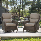 HUMMUH Wicker Patio Furniture High Back Swivel Rocker Patio Chairs Outdoor Bistro Set with Ottomans Side Table for Porch Garden Deck