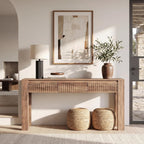 LITTLE TREE 63 Inches Long Console Table with 3 Drawers, Brown Sofa Table Behind Couch for Living Room, Wooden Hallway Foyer Entry Table for Entrance