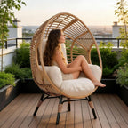 Balcony Chairs Egg Wicker Design, 400lbs Capacity, 8-Inch Soft Cushion, Indoor Outdoor Use(Natural)