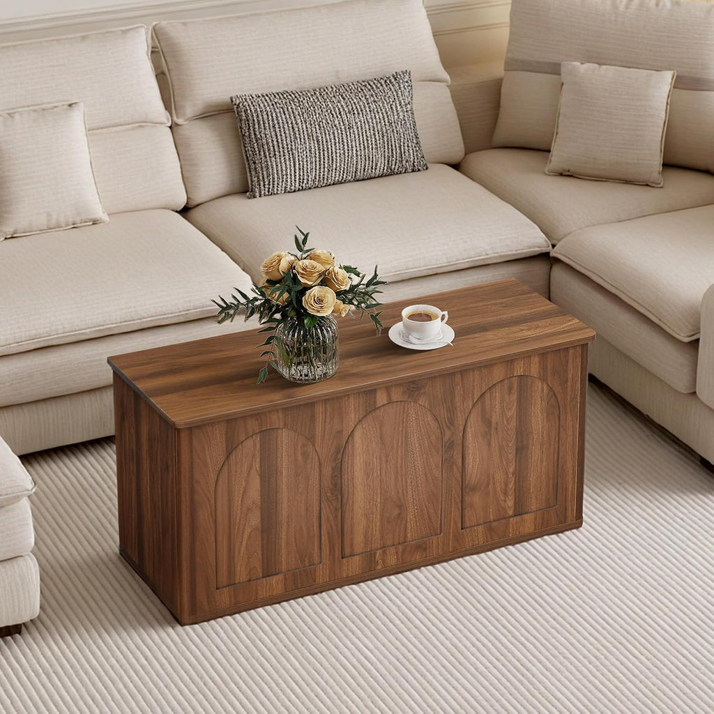 40''W 15''D Foot End of Bed Hidden Storage Bench with Lift Top Storage and Seating, Shoe Trunk Chest Bench Seat for Bedroom, Living Room, Entryway, Hallway, Under Window-Walnut