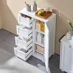 Yaheetech Wooden Floor Cabinet, Side Storage Organizer with 4 Drawers and 1 Cupboard, Freestanding Entryway Storage Unit Console Table, Bathroom Furniture Home Decor, White