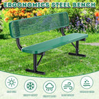 6FT/72INCH Heavy Duty Metal Park Bench for Outside, Outdoor Garden Benches with Backrest & Portable Frame, Expanded Metal Mesh Bench for Shopping Malls, Lawn, Park, Deck, Patio, Porch, Green