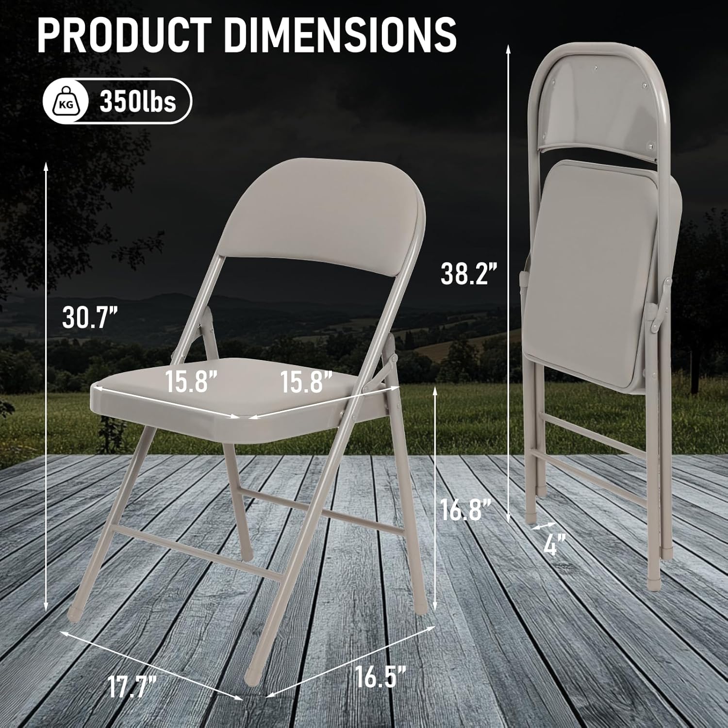 6 Pack Padded Folding Chairs, Heavy Duty Metal Frame with PU Leather Seat & Back, 350 lbs Capacity Portable Stackable Indoor Outdoor Chairs for Party Wedding Office(Gray, 6 Pack)