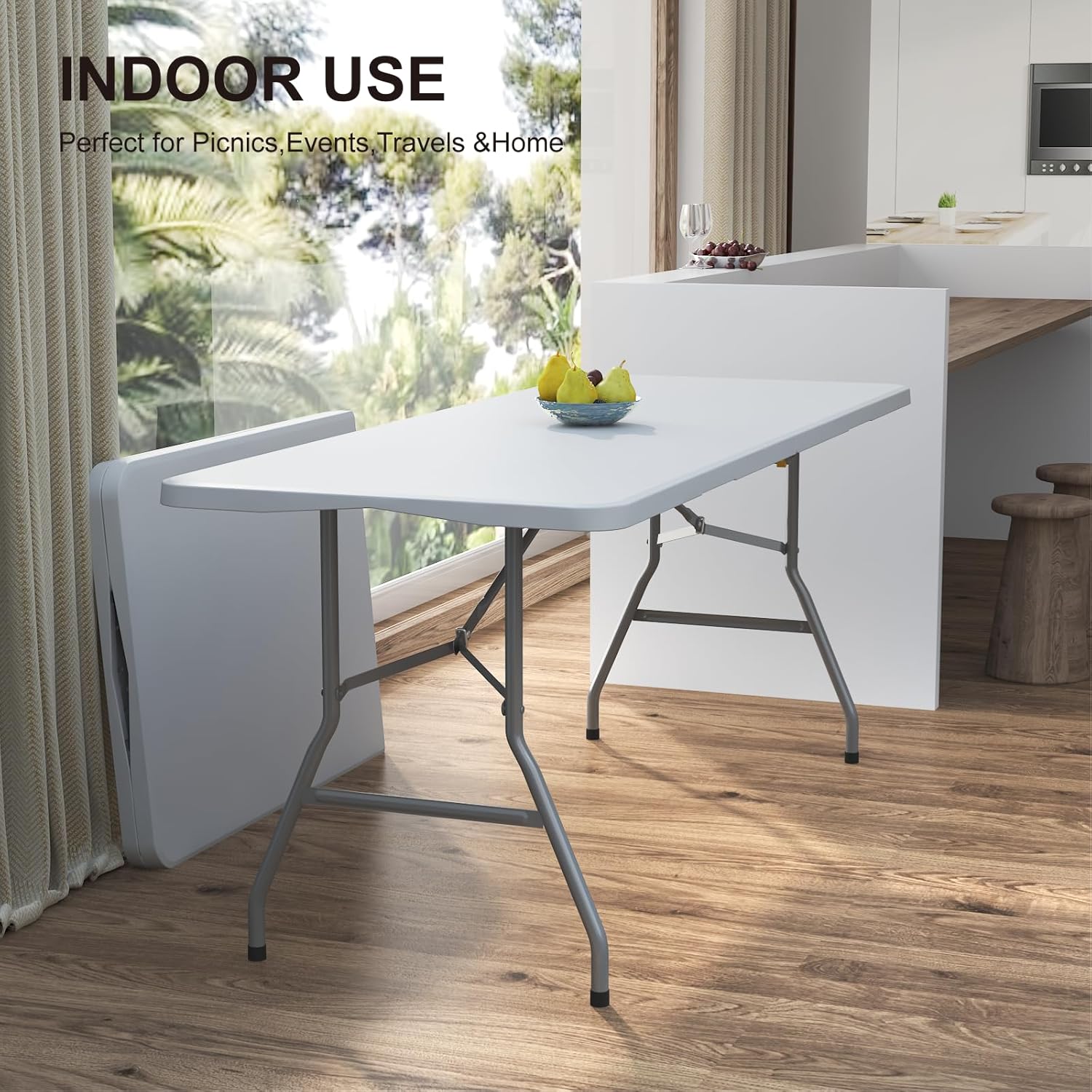 6FT Folding Table, Plastic Foldable Table for Indoor Outdoor, Heavy Duty Portable Dinning Tables with Carrying Handle, Utility Tables for Party, Camping, Banquet, Wedding, Events, Picnic, White
