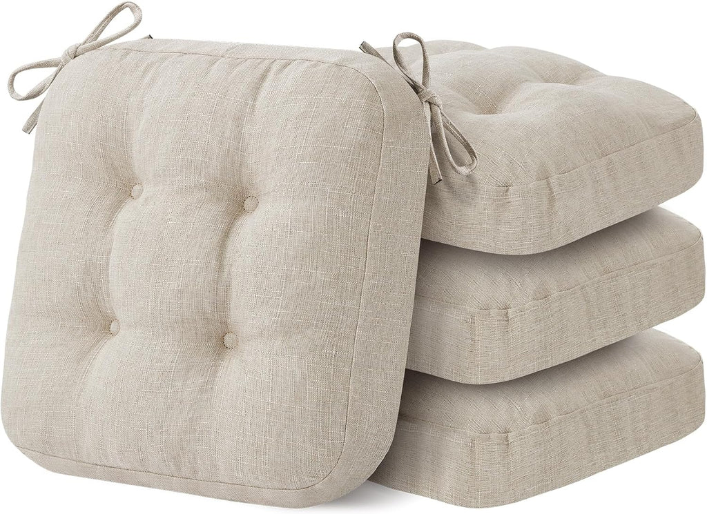 IASEAHK Chair Cushions, Memory Foam Dining Chair Cushions, Tufted Indoor Chair Pads, Set of 4, 16.5' x 16.5' x 3.5', Beige