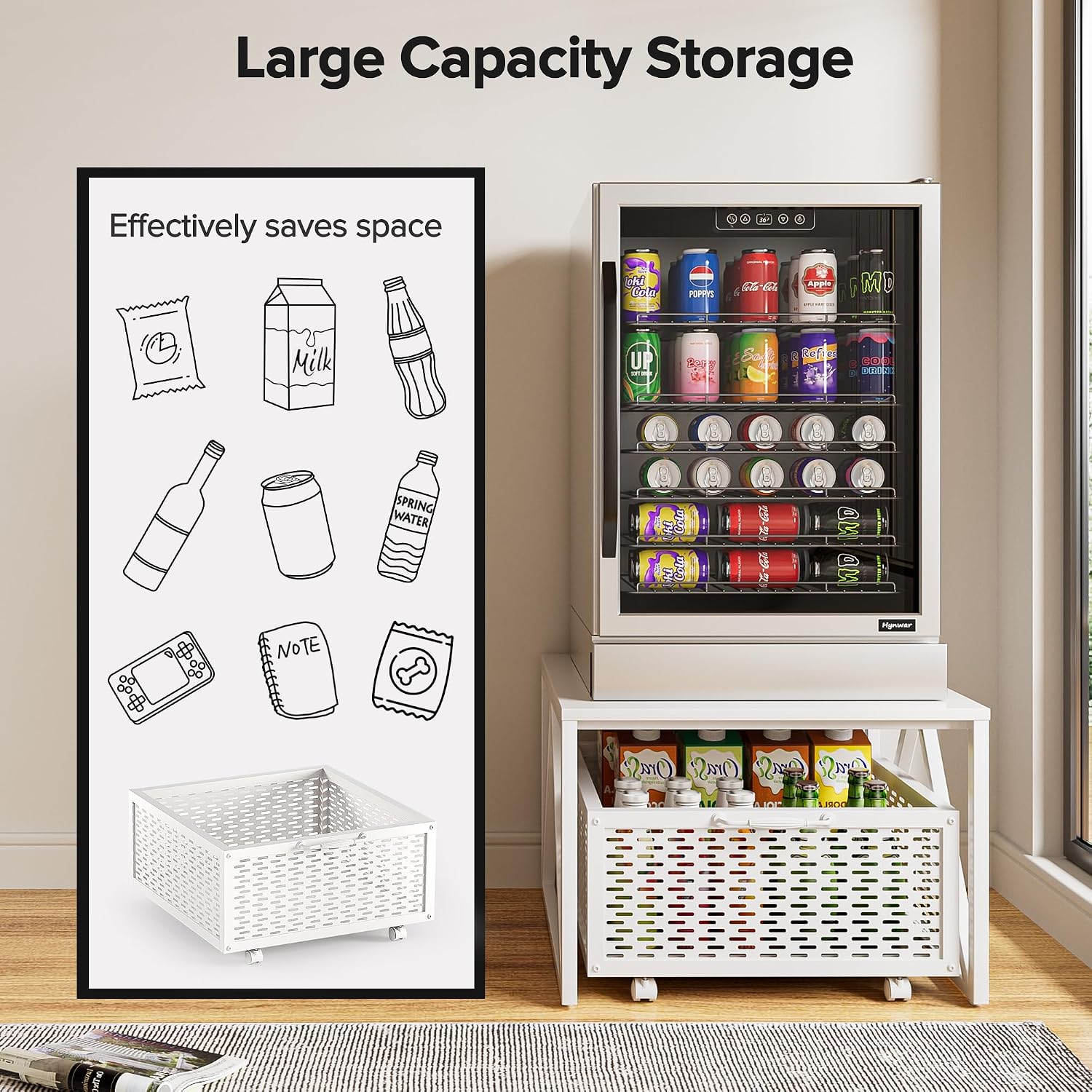 Urban Deco Mini Fridge Stand with Storage, Heavy Duty Fridge Cart with Drawer Basket, Mini Refrigerator Table for 220 LBS, Mobile Fridge Stand with Swivel Wheels for Dorm,Office,Home,White