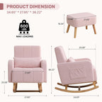 HCHAIRH Rocking Chair with Ottoman, Upholstered Glider Rocker Armchair with High Backrest and Side Pocket, Comfy Reading Chair with Solid Wood Legs for Nursery, Living Room,Bedroom, Pink