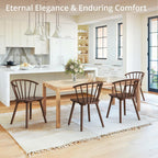 LUE BONA Walnut Dining Chairs Set of 4, Farmhouse Wood Dining Chairs with Semicircular Backrest, Spindle Dining Chair for Kitchen and Dining Room, 18 Inch