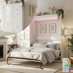 Mjkone Queen Murphy Bed, Cabinet Beds Queen Size, Modern Hidden Murphy Wall Chest Beds with Space-Saving Design, Adults Cabinet Guest Bed with 16 Colors of LED Lights for Bedroom, Apartment - White