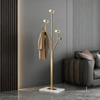 SYO Gold Metal Coat Rack (with Marble Base) — Entryway Standing Coat Stand, Heavy-Duty Vertical Design, Suitable for Entryways, Bedrooms, and Living Rooms