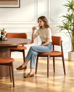 Wooden Dining Chairs Set of 4, Mid Century Modern Upholstered Kitchen Chairs with Solid Wood Legs, 350lb Heavy Duty Padded Side Chairs for Dining Room & Vanity, Orange