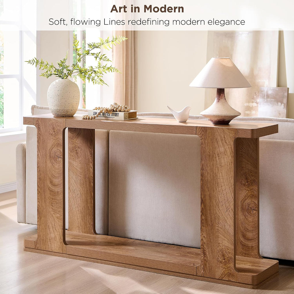 OKD 63 Inch Modern Entryway Console Table, 2-Tier Long Sofa Table Behind Couch with Curved Edge, Wood Farmhouse Narrow Entry Table for Hallway, Living Room, Foyer, Entrance, Light Tree Knot