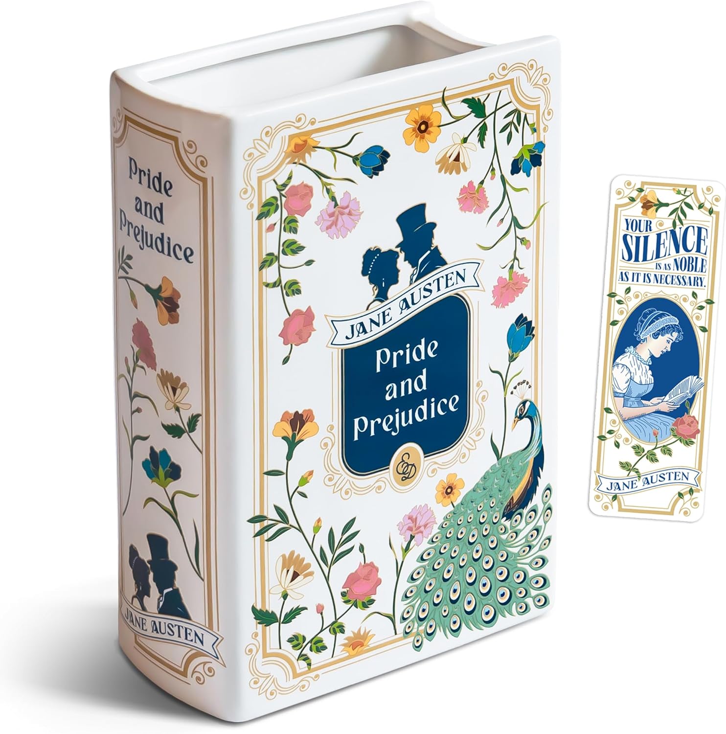 H&H Pride and Prejudice Book Vase for Flowers + Bookmark - Large Ceramic Book Planter Pot - Jane Austen Bookish Decor - Pride and Prejudice Gifts - Bookshelf Vase for Flowers - 2025 Edition