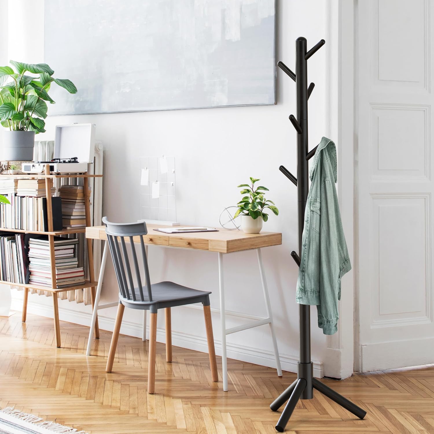 Simple Houseware Wooden Coat Rack Stand Garment Adjustable Tree Rack, 9 Hooks, Black