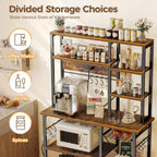 SUPERJARE Large Bakers Rack with Power Outlets, 6-Tier Microwave Stand, Coffee Bar with 12 S-Shaped Hooks, Kitchen Shelf with Wire Basket, 39.4 x 14.6 x 66.9 Inches, Rustic Brown