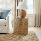 East at Main Capiz Shell Side Table – Tea Brown Accent Table, Small Decorative Round Table for Coastal and Modern Spaces