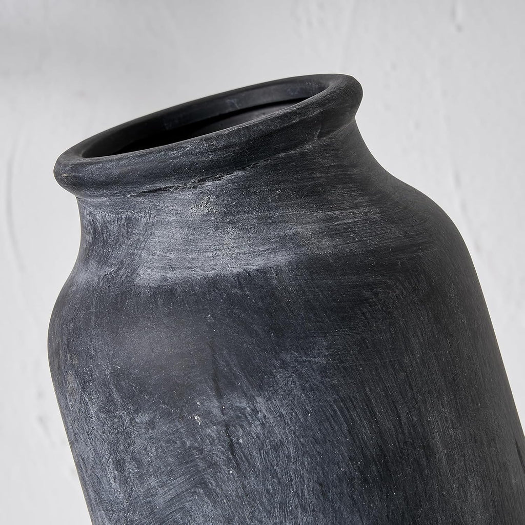SIDUCAL Rustic Farmhouse Flower Vase | 9.5 Inch Large Ceramic Vase | Pampas Grass | Modern Farmhouse Decor for Home Decor, Table, Living Room Decoration, Shelf Decor, Mantel, Black