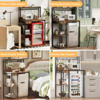 Mini Fridge Stand with Power Outlet & Storage, Rustic Microwave Stand Bakers Rack, Coffee Bar Cabinet for Kitchen, Dorm and Office