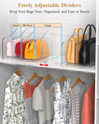 SURETIVIAN Rose Purse Dividers for Closet, 2 Pack Clear Clutch Purse Closet Organizers, Adjustable Handbag Storage Organizers, Plastic Bookshelf Separator Dividers for Bedroom Office