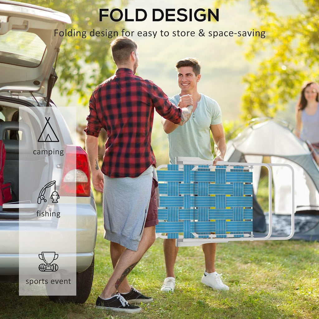 4-Pack Blue Folding Patio Chairs: Lightweight Steel FFor rame, PE Strap Seat, 264lb Capacity, Fold to 33" L x 2.75" H for Camping & Lawn