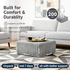 Tiita Suqre Stuffed Pouf Ottoman, Stripe Poufs 21×21×10 inch with Foam Chunk Filling, Floor Bean Bag Floor Chair Storage for Living Room Bedroom Home Decor, Grey